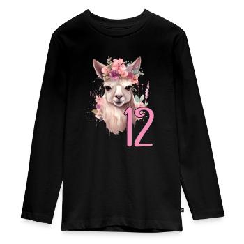 Geburtstag 12 Mädchen Alpaka Llama Lama Zwölf 12 J - Teenager Premium Bio Langarmshirt - Schwarz - Vorne - AI Model Kid Female (0cm)