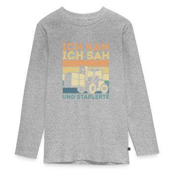 Gabelstaplerfahrer Lagerist Lagerarbeiter - Teenager Premium Bio Langarmshirt - Grau meliert - Vorne