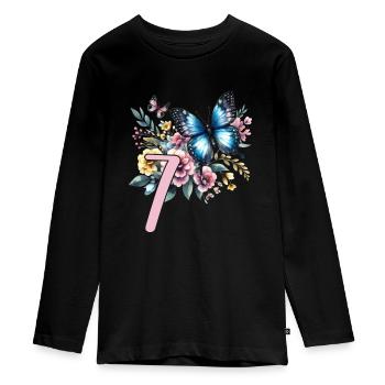 Geburtstag 7 Mädchen Schmetterling Party 7 Jahre a - Teenager Premium Bio Langarmshirt - Schwarz - Vorne - AI Model Kid Female (0cm)
