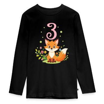 Geburtstag 3 Fuchs Dritter Geburtstag Mädchen 3 Ja - Teenager Premium Bio Langarmshirt - Schwarz - Vorne - AI Model Kid Female (0cm)