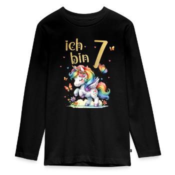 Geburtstag 7 Einhorn Siebter Geburtstag Mädchen 7 - Teenager Premium Bio Langarmshirt - Schwarz - Vorne - AI Model Kid Female (0cm)