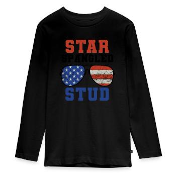 Star Spangled Stud Friedenszeichen USA Flagge - Teenager Premium Bio Langarmshirt - Schwarz - Vorne - AI Model Kid Female (0cm)