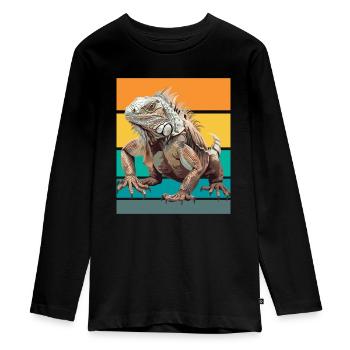 Leguan Retro Design - Teenager Premium Bio Langarmshirt - Schwarz - Vorne - AI Model Kid Female (0cm)
