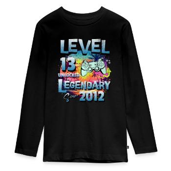 Level 13 Unlocked since 2012 Birthday - Teenager Premium Organic Long Sleeve Shirt - black - Front - AI Model Kid Female (0cm)