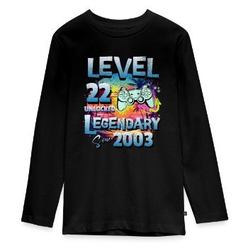 Level 22 Unlocked since 2003 Birthday - Teenager Premium Organic Long Sleeve Shirt - black - Front - AI Model Kid Female (0cm)