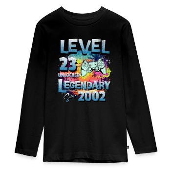 Level 23 Unlocked since 2002 Birthday - Teenager Premium Organic Long Sleeve Shirt - black - Front - AI Model Kid Female (0cm)