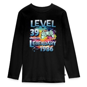 Level 39 Unlocked since 1982 Birthday - Teenager Premium Organic Long Sleeve Shirt - black - Front - AI Model Kid Female (0cm)
