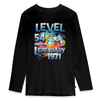 Level 54 Unlocked since 1982 Birthday - Teenager Premium Organic Long Sleeve Shirt - black - Front - AI Model Kid Female (0cm)