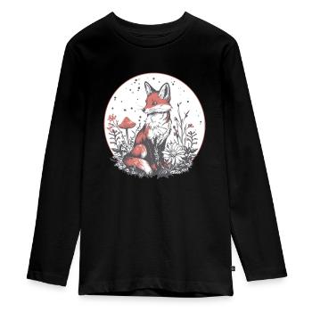 Cottagecore Fuchs mit Blumen - Teenager Premium Bio Langarmshirt - Schwarz - Vorne - AI Model Kid Female (0cm)