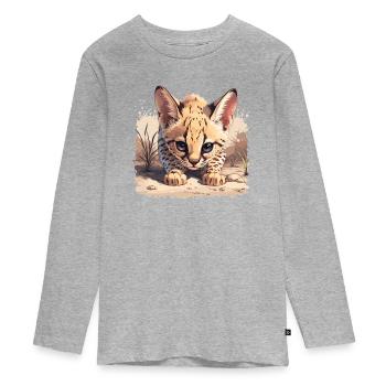 Servale Serval - Teenager Premium Bio Langarmshirt - Grau meliert - Vorne