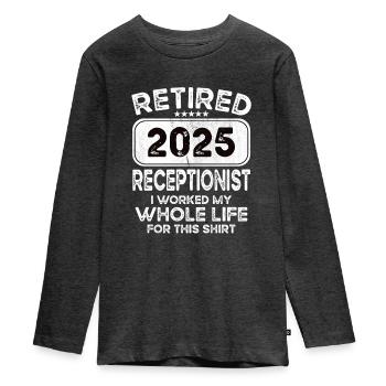 Retired Receptionist 2025 - Teenager Premium Organic Long Sleeve Shirt - heather anthracite - Front - AI Model Kid Female (0cm)