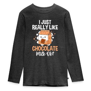 Lustige Schokolade Milch Süße Desserts Choccy - Teenager Premium Bio Langarmshirt - Anthrazit meliert - Vorne - AI Model Kid Female (0cm)