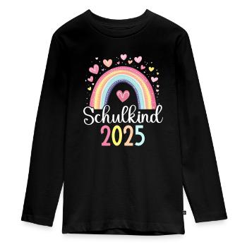 Schulkind 2025 Regenbogen Mädchen Einschulung 2025 - Teenager Premium Bio Langarmshirt - Schwarz - Vorne - AI Model Kid Female (0cm)