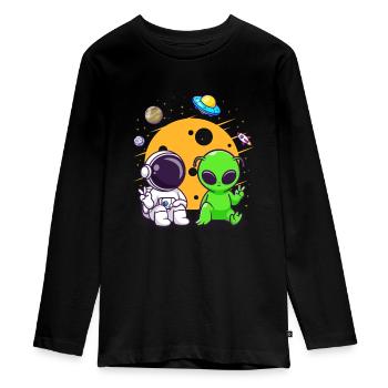 Astronaut Alien Chilling In Space - Teenager Premium Bio Langarmshirt - Schwarz - Vorne - AI Model Kid Female (0cm)