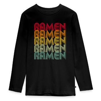 Retro Ramen Typography Food Design - Teenager Premium Bio Langarmshirt - Schwarz - Vorne - AI Model Kid Female (0cm)