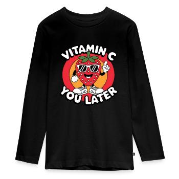 Vitamine C Fruit Drôle de Fraise - T-shirt manches longues Premium Ado - noir - Devant - AI Model Kid Female (0cm)