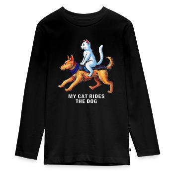MON CHAT MONTE LE CHIEN - T-shirt manches longues Premium Ado - noir - Devant - AI Model Kid Female (0cm)