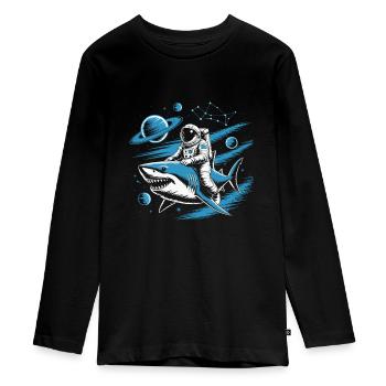 Kosmische haai en astronaut - Tieners Premium Bio shirt met lange mouwen - zwart - Voor - AI Model Kid Female (0cm)
