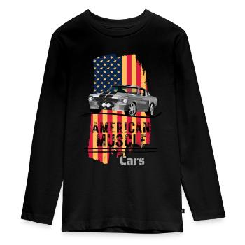Amerika - Tieners Premium Bio shirt met lange mouwen - zwart - Voor - AI Model Kid Female (0cm)