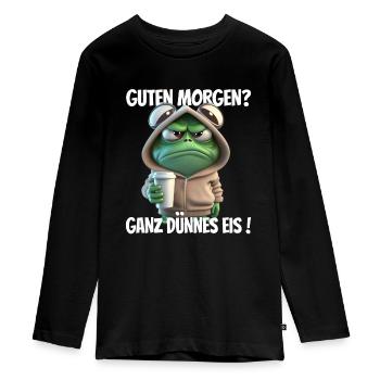 Guten Morgen? Ganz dünnes Eis! Lustiger Frosch - Teenager Premium Bio Langarmshirt - Schwarz - Vorne - AI Model Kid Female (0cm)