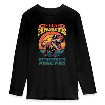 Dinosaure T-Rex Papasaurus - T-shirt manches longues Premium Ado - noir - Devant - AI Model Kid Female (0cm)
