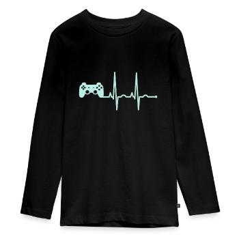 Gamer Heartbeat Zocker Herzschlag Geschenk - Teenager Premium Bio Langarmshirt - Schwarz - Vorne - AI Model Kid Female (0cm)