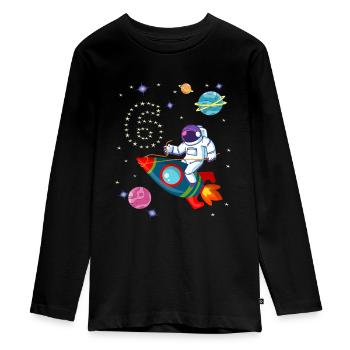 Rakete Astronaut 6 Jahre 6. Geburtstag Weltraum - Teenager Premium Bio Langarmshirt - Schwarz - Vorne - AI Model Kid Female (0cm)
