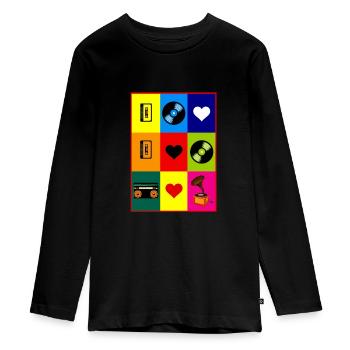 Vidéo Cassette Disque Retro 80s 90s Cadeau - T-shirt manches longues Premium Ado - noir - Devant - AI Model Kid Female (0cm)
