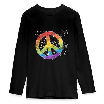 Peacezeichen Frieden Globalisierung Geschenk - Teenager Premium Bio Langarmshirt - Schwarz - Vorne - AI Model Kid Female (0cm)