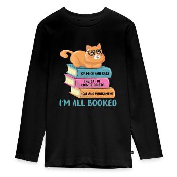 Cat on stack of books - Teenager Premium Organic Long Sleeve Shirt - black - Front - AI Model Kid Female (0cm)