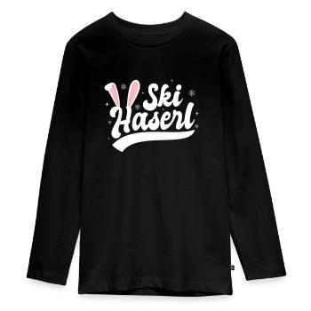 Skihaserl Ski Haserl Skihase Geschenk Apres Ski - Teenager Premium Bio Langarmshirt - Schwarz - Vorne - AI Model Kid Female (0cm)