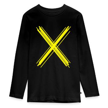 yellow cross abstract art woman children yoga - Teenager Premium Organic Long Sleeve Shirt - black - Front - AI Model Kid Female (0cm)