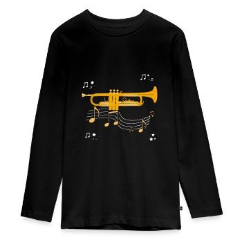 trompette - T-shirt manches longues Premium Ado - noir - Devant - AI Model Kid Female (0cm)