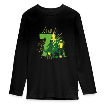 Fußball 7. Geburtstag 7 Jahre - Teenager Premium Bio Langarmshirt - Schwarz - Vorne - AI Model Kid Female (0cm)