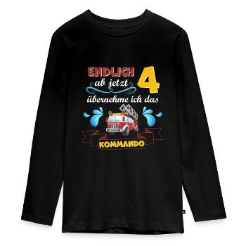 Kinderkleidung, Feuerwehr zum 4 Geburtstag 4 Jahre - Teenager Premium Bio Langarmshirt - Schwarz - Vorne - AI Model Kid Female (0cm)