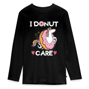 Cooles Donut Care Einhorn - Unicorn mit Donut - Teenager Premium Bio Langarmshirt - Schwarz - Vorne - AI Model Kid Female (0cm)