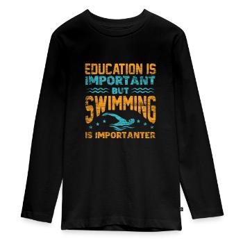 swim - Teenager Premium Organic Long Sleeve Shirt - black - Front - AI Model Kid Female (0cm)