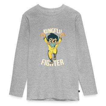 Kung Flu Fighter Kung Fu - T-shirt manches longues Premium Ado - gris chiné - Devant