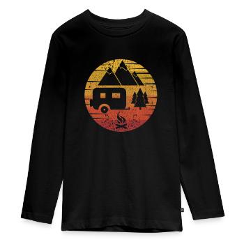 Camping Retro Design - Teenager Premium Bio Langarmshirt - Schwarz - Vorne - AI Model Kid Female (0cm)