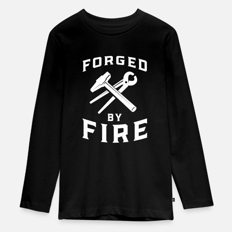 Forgé par le feu - forge - cadeau de forgeron - T-shirt manches longues Premium Ado - noir
