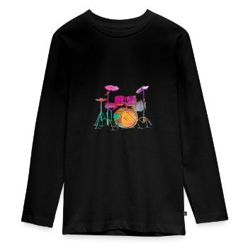 Drummer - Teenager Premium Organic Long Sleeve Shirt - black - Front - AI Model Kid Female (0cm)