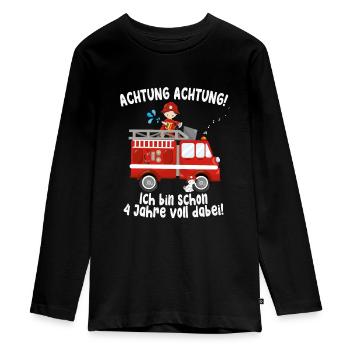 Achtung Feuerwehr schon 4 Jahre voll dabei - Teenager Premium Bio Langarmshirt - Schwarz - Vorne - AI Model Kid Female (0cm)