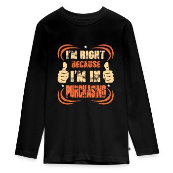 Purchasing department profession saying funny gift - Teenager Premium Organic Long Sleeve Shirt - black - Front - AI Model Kid Female (0cm)
