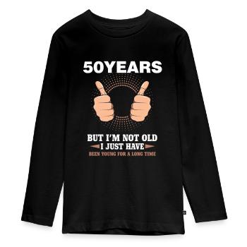 50th Birthday Funny 50 Years Young Gift Funny - Teenager Premium Organic Long Sleeve Shirt - black - Front - AI Model Kid Female (0cm)