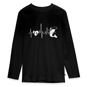Angeln Angeln Herzschlag - Teenager Premium Bio Langarmshirt - Schwarz - Vorne - AI Model Kid Female (0cm)
