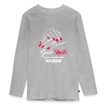 Vernis à ongles ongles manucure ongles cadeau - T-shirt manches longues Premium Ado - gris chiné - Devant