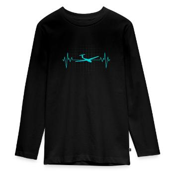 Glider heartbeat EKG gliding gift - Teenager Premium Organic Long Sleeve Shirt - black - Front - AI Model Kid Female (0cm)