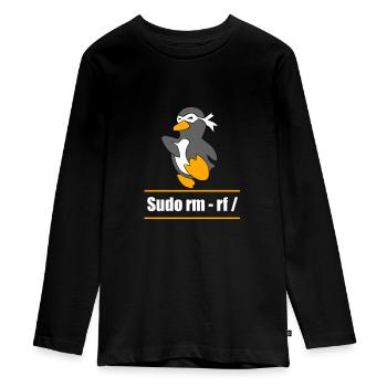 Tux Linux Pinguin Sudo Rm Rf Computerfreak Hacker - Teenager Premium Bio Langarmshirt - Schwarz - Vorne - AI Model Kid Female (0cm)