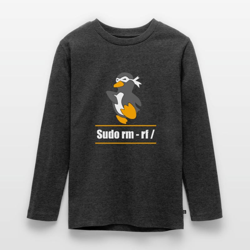 Tux Linux Pinguin Sudo Rm Rf Computerfreak Hacker Teenager Premium Bio Langarmshirt