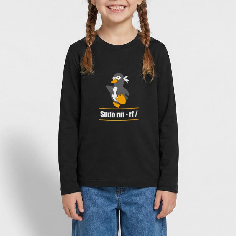 Tux Linux Pinguin Sudo Rm Rf Computerfreak Hacker Teenager Premium Bio Langarmshirt